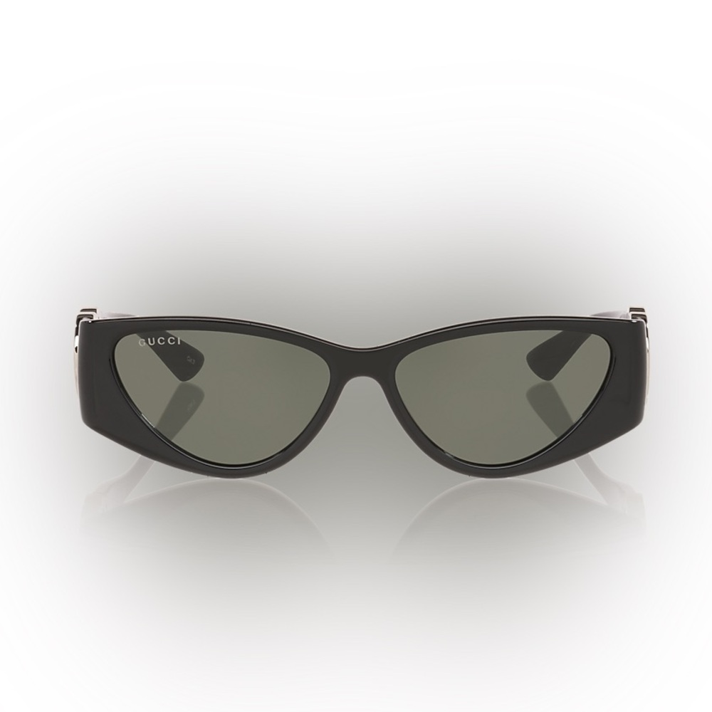 NWT Gucci GG1824S Black Cat Eye Sunglasses Silver GG Logo Temples - Picture 3 of 7